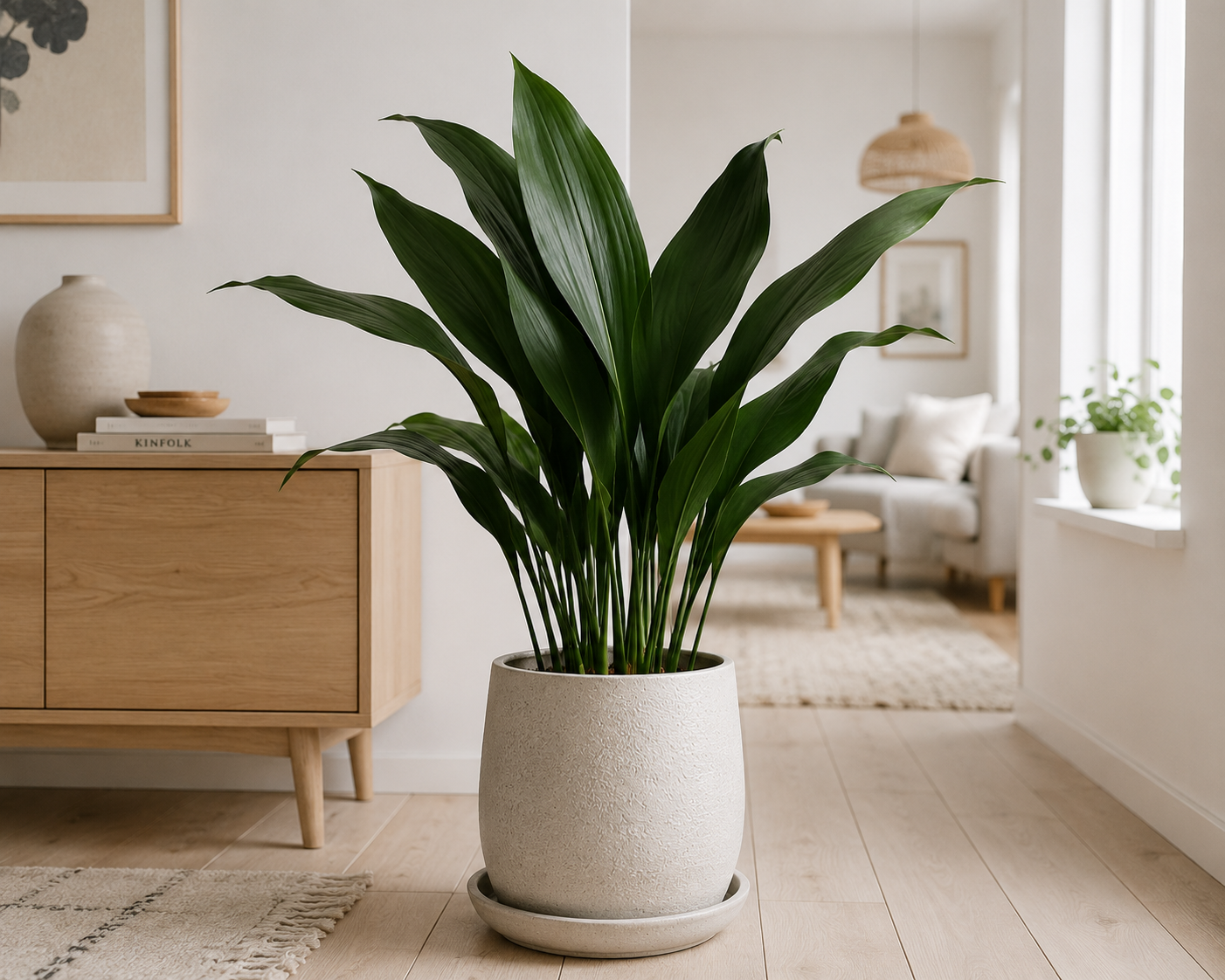 aspidistra-wyniosla-w-stylu-skandynawskim Rośliny do wnętrz w stylu skandynawskim. Dzięki nim stworzysz jasne i przytulne wnętrze