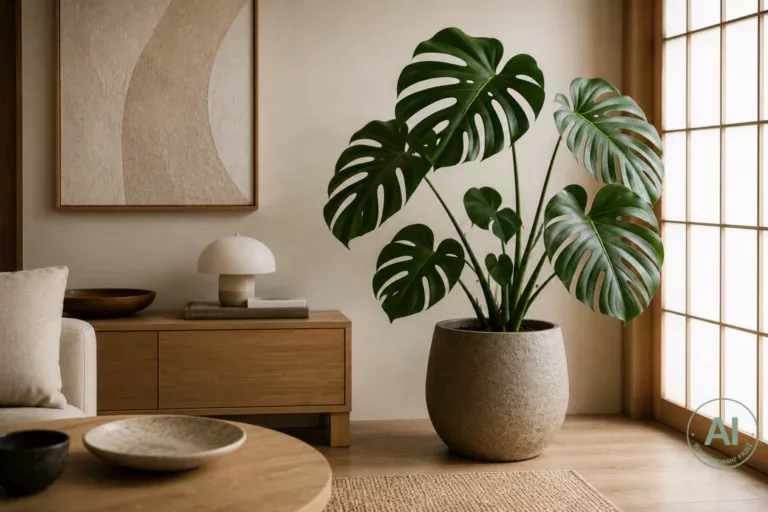 monstera-deliciosa-w-stylu-japandi-768x512-1 Rośliny do wnętrz w stylu japandi. Wybierz je, a efekt Cię zaskoczy