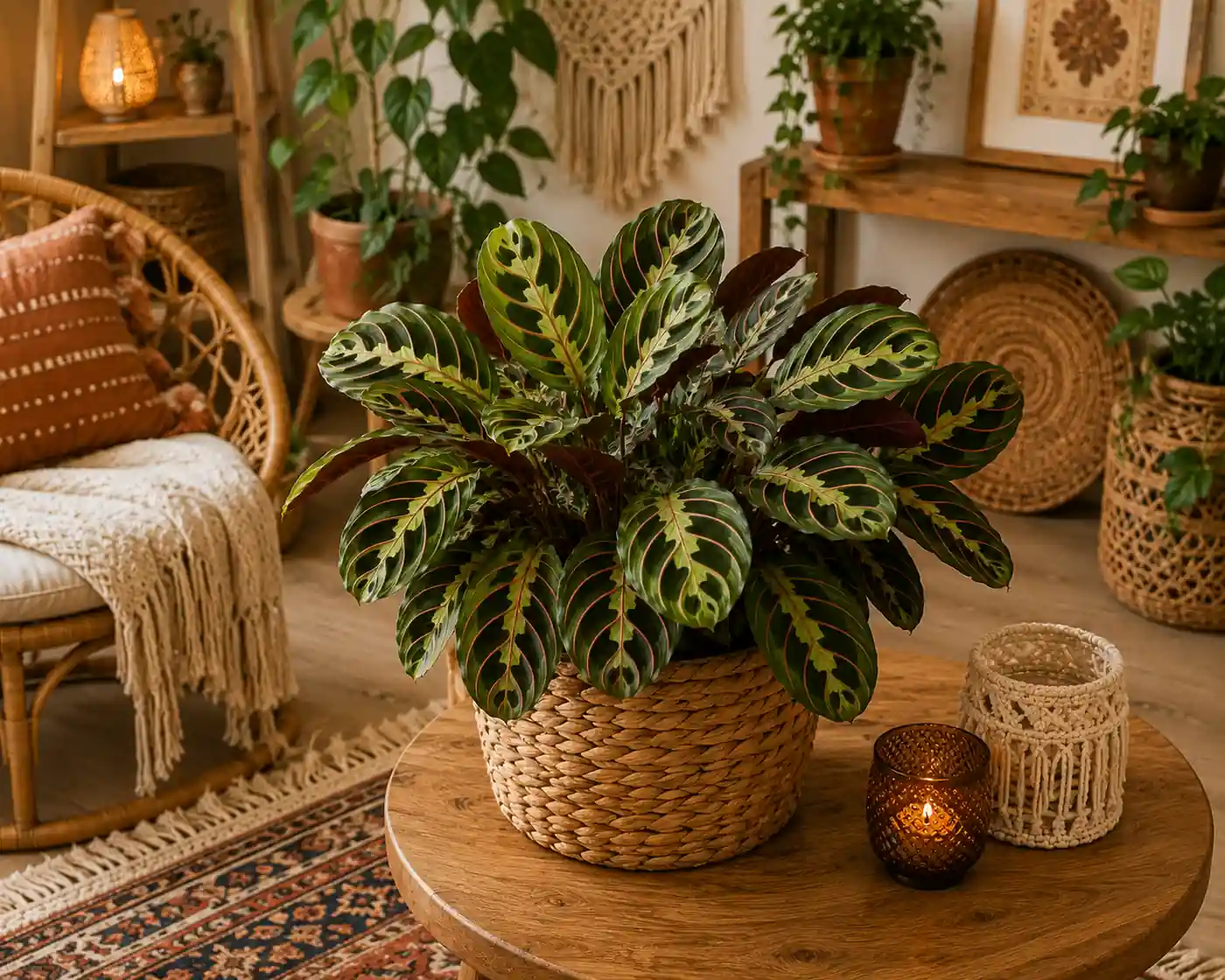 maranta-leuconeura-wnetrze-boho Rośliny do wnętrz boho. Te gatunki tworzą niesamowity klimat