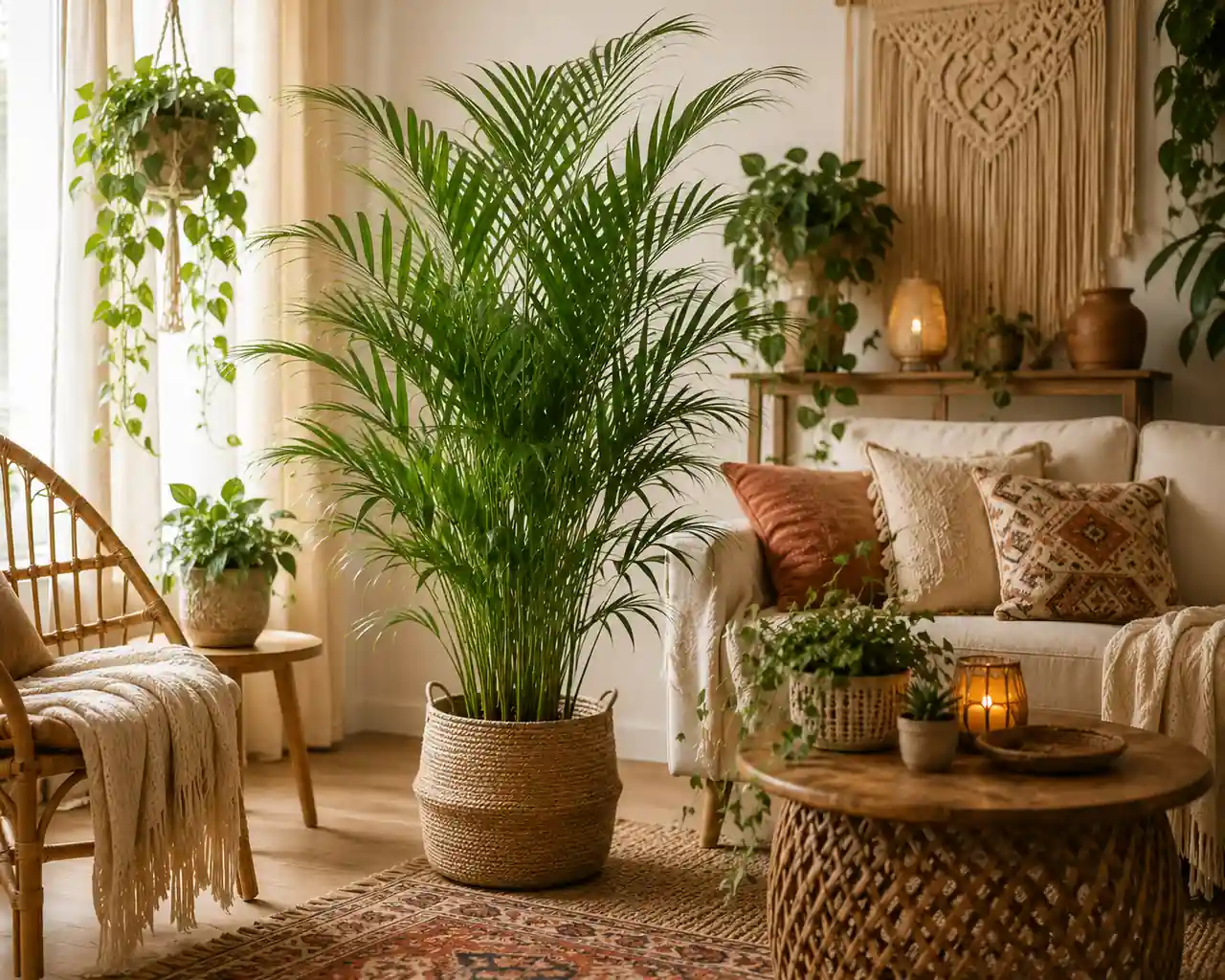 palma-areka-wnetrze-boho Rośliny do wnętrz boho. Te gatunki tworzą niesamowity klimat