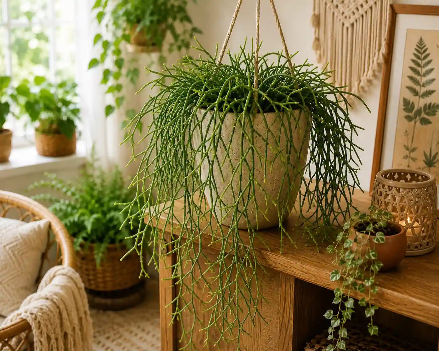 rhipsalis-wnetrze-boho Rośliny do wnętrz boho. Te gatunki tworzą niesamowity klimat