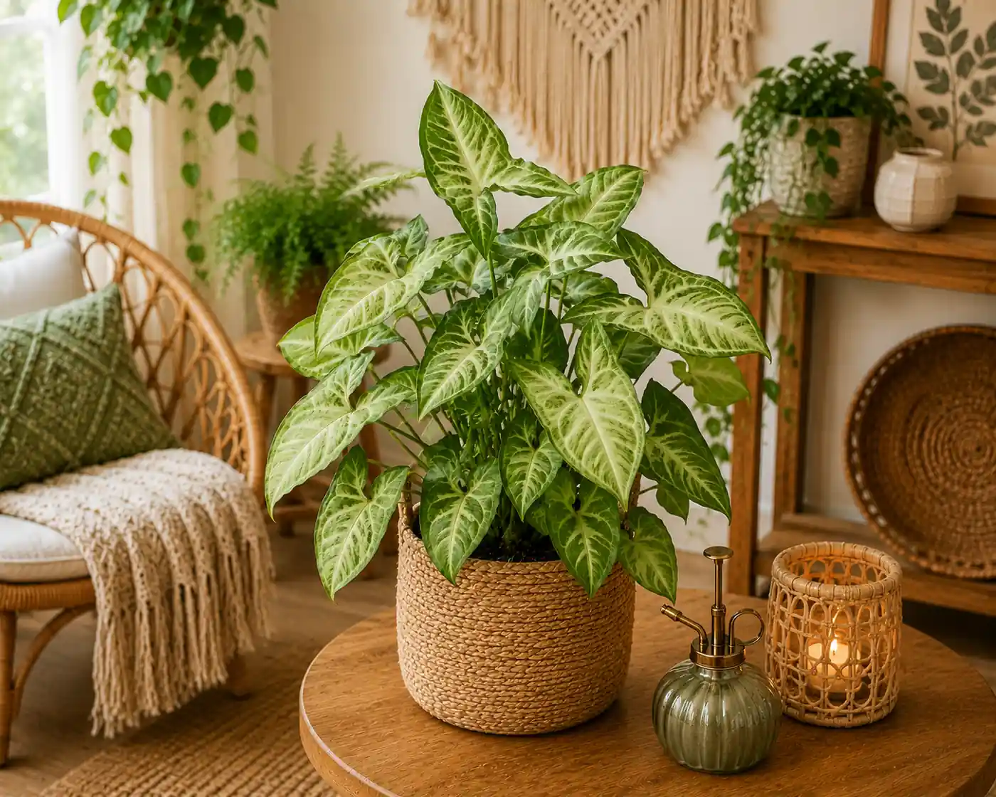 syngonium-wnetrze-boho Rośliny do wnętrz boho. Te gatunki tworzą niesamowity klimat